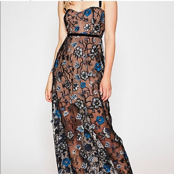 For Love And Lemons Dresses & Skirts - For Love And Lemons Black and Blue Floral Maxi Dress